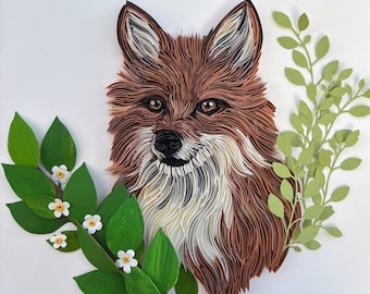 Zorro, arte de pared hecho a mano con filigrana, regalo original para él, decoración de sala de estar, decoración de guardería