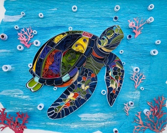 Tortuga en filigrana, obra de arte de tortuga marina, animales en filigrana, regalo hecho a mano para él, regalo para ella, regalo de hígado de animal, arte abstracto, regalo de cumpleaños