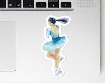 Yoshida Hana Figure Skating Art Sticker | Vibrant Blue Axel Jump Oil Painting