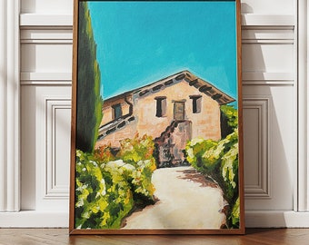 Giclée Art Print | House on a Hill With Cypress | Italian Summer Inspired Oil Painting