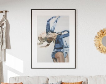 Art Print | Contemporary Blue Figure Painting | Figure Skater in Motion | Layback Spin in Blue | Unframed Amber Glenn Ice Skating Poster