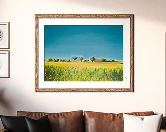 Giclée Art Print | Yellow Field at Noon | Italian Summer Landscape Oil Painting