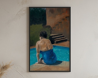 Giclée Art Print "Lady By The Pool" Italian Summer Villa Inspired Oil Painting Holiday Home Art