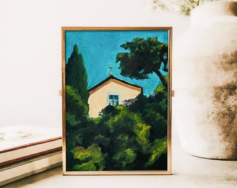 Giclée Art Print | Church On The Hill | Italian Summer Inspired Oil Painting