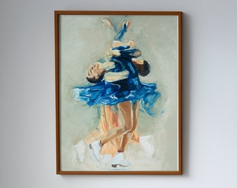 Art Print | Indigo Blue Multifigure Ice Skating Painting | Wakaba Higuchi Figure Painting Oil Painting Giclée Art Print