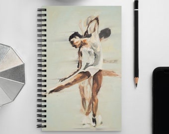 Spiral Notebook | Figure Skater Upright Spin In White Diary | Delicate Ice Skater Oil Painting Journal