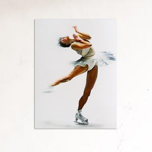 Large Figure Skating Oil Painting | Original Canvas Board Oil Painting | Alysa Liu Inspired Ice Skating Spin Wall Art | Promise Collection