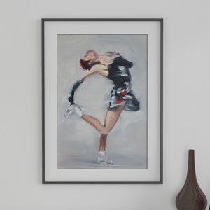 Iconic Sasha Trusova Figure Skating Art Print | Ice Skating Haircutter Spin Black on Grey | Alexandra Trusova Ice Skater Gift Art Poster