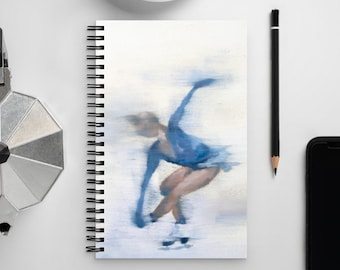 Spiral Art Notebook | Blue Figure Skating Sit Spin Diary | Illustrated Journal | Minimal Skater Artist Gift