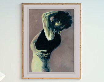 Art Print | Expressive Painterly Figure Painting | Emotional Pale Green and Dusk Pink Painting Giclée Print Poster