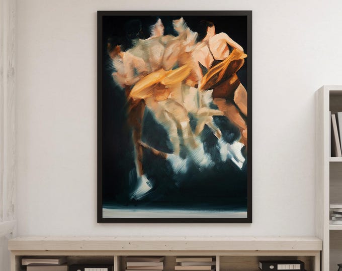 Featured listing image: Jump Sequence in Terracotta Orange on Black | Figure Skating Art Print Inspired by Natasha McKay