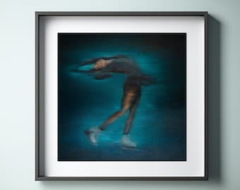 Art Print | Dark Blue Layback Spin | Figure Skating Oil Painting Giclée Print | Unframed Winter Sports Ice Skating Wall Decor Poster