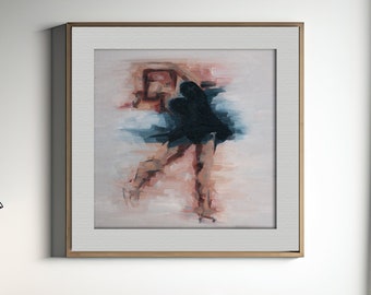Art Print | Graphic Figure Skating Spin in Indigo and Coral | Oil Painting Giclée Print | Lively Modern Girls Ice Skating Wall Decor Poster