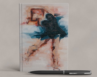 Art Notebook | Graphic Indigo and Coral Pink Figure Skating Spin | Printed Ice Skate Hardcover Journal Diary