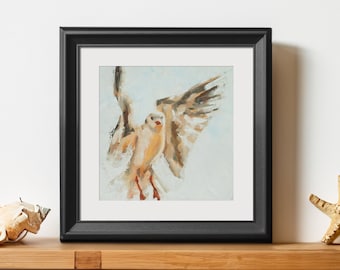 Art Print | Seagull in Flight | Oil Painting Giclée Print | Seagull Flying Wall Art for Irish Coastal Sea Bird Lover | Beach House Aesthetic