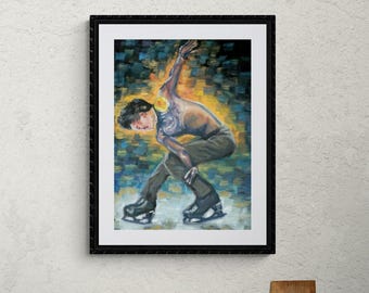 Figure Skating Art Print | Adam Siao Him Fa Van Gogh Sit Spin Oil Painting