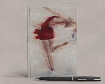 Art Notebook | Scarlet Red Figure Skating Haircutter Spin | Modern Minimal Woman Figure Hardcover Journal | Gift for Skater