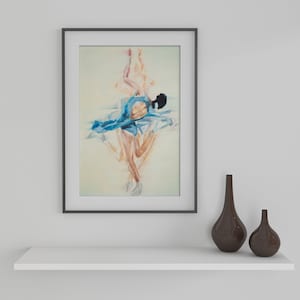 Art Print | Figure Skating Haircutter Spin Blue on White | Oil Painting Giclée Print Poster