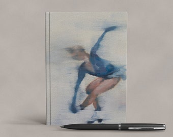 Art Notebook | Blue Figure Skating Sit Spin | Illustrated Hardcover Journal | Minimal Skater Artist Gift