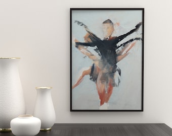 Art Print | Abstract Figure Skating Upright Spin in Black and Venetian Red | Oil Painting Giclée Print | Modern Minimalist Wall Decor Poster