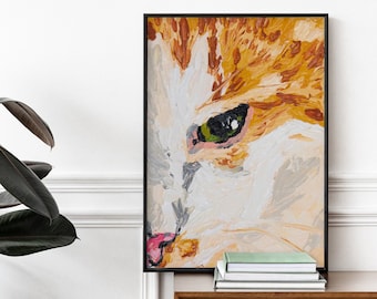 Art Print | Orange and White Cat Eye Painting | Acrylic Painting Giclée Print | Cat Cafe Veterinary Wall Art