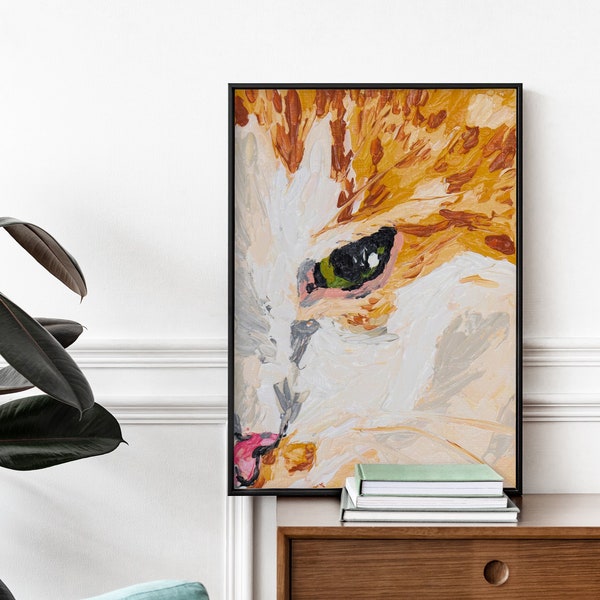 Art Print | Orange and White Cat Eye Painting | Acrylic Painting Giclée Print | Cat Cafe Veterinary Wall Art