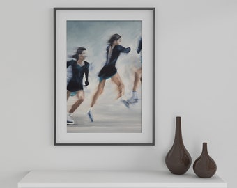 Art Print | Dark Teal Figure Skating Axel Jump Sequence | Ice Skate Oil Painting Giclée Print Poster