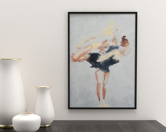 Art Print | Abstract Figure Skating Spin in Black | Oil Painting Giclée Print | Modern Graphic Minimalism Wall Décor Poster