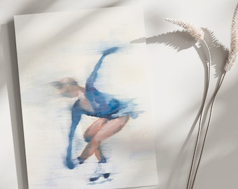 Art Print | Blue Figure Skating Sit Spin Illustration | Oil Painting Giclée Print  | Amber Glenn Art Poster