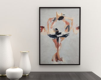 Art Print | Abstract Figure Skating Spin in Black and Red | Oil Painting Giclée Print | Modern Graphic Woman Figure Illustration Poster