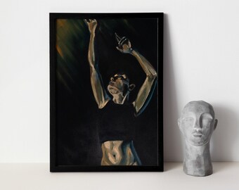 Art Print | Expressive Painterly Figure Painting | Emotional Black and Burnt Orange Oil Painting Giclée Print Poster