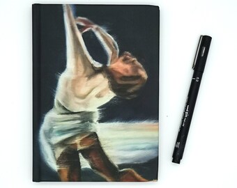 Art Notebook | Figure Skating Layback Spin with White Rainbow Dress on Black | Hardcover Ice Skate Journal Diary