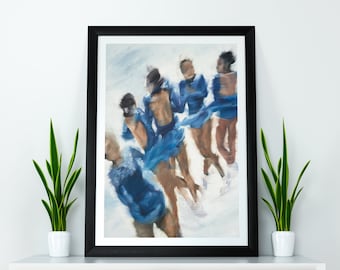 Art Print | Blue Figure Skating Jump | Oil Painting Giclée Print