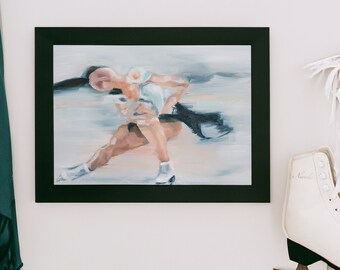 Art Print | Figure Skating Spin in Black and White | Oil Painting Giclée Print Poster