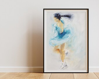 Art Print | Vibrant Blue Axel Jump Oil Painting | Figure Skating Giclée Print Poster | Hana Yoshida 吉田 陽 2024 - 2025 Wall Art