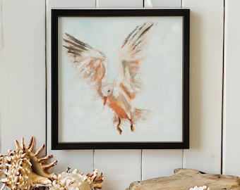 Art Print | Flying Seagull | Oil Painting Giclée Print Poster | Sea Bird in Flight Art for Irish Coastal Bird Lover | Beach House Aesthetic
