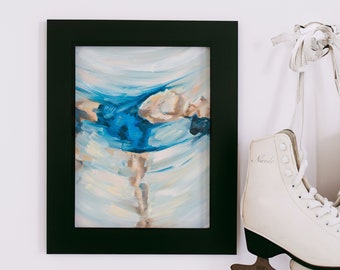 Art Print | Sapphire Blue Figure Skating Camel Spin | Fine Art Oil Painting Giclée Print Poster | Modern Graphic Wall Décor