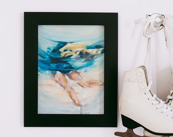 Art Print | Sapphire  Blue Layback Spin Illustration | Fine Art Figure Skating Oil Painting Giclée Print Poster | Modern Graphic Wall Décor