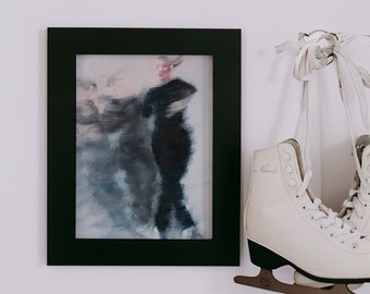 Art Print | Midnight Blue and Blush Jump Illustration | Figure Skating Giclée Print Poster | Modern Winter Minimalism Wall Décor