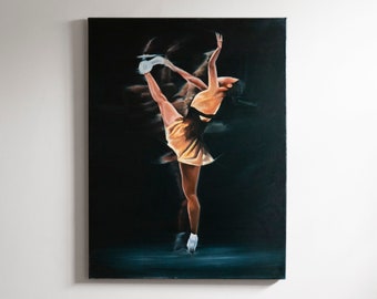 Dynamic Figure in Motion Canvas Oil Painting | Unique Handmade Art by Independent Artist | World Champion Figure Skater Kaori Sakamoto 坂本花織