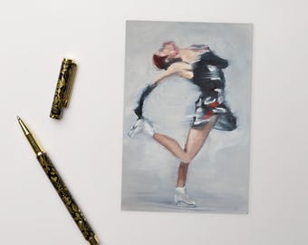 Haircutter Spin Black on Grey | Figure Skating Art Postcard Inspired by Alexandra Trusova