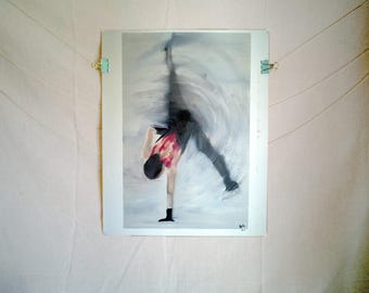 "Rika Cartwheel in Red" Oil Painting on Canvas Paper Inspired by Rika Kihira