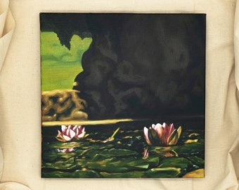 Original Oil Painting on Canvas | Waterlilies by a Wall | Italian Summer Oil Painting