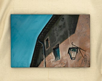 Original Oil Painting on Canvas | Villa Roof in Shadow | Italian Summer Oil Painting