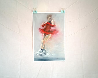 "Axel in Red" Kaori Sakamoto Inspired Oil Painting on Canvas Paper