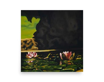Giclée Art Print | Waterlilies by a Wall | Italian Summer Floral Square