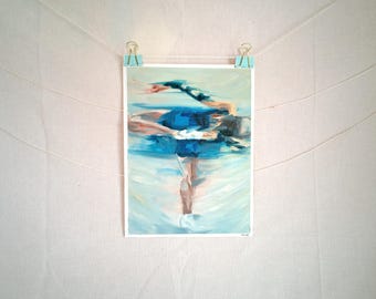 "Impression of a Donut Spin" Blue Oil Painting on Canvas Paper