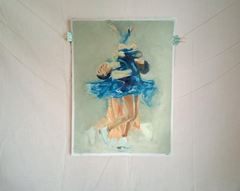 "Wakaba in Blue" Oil Painting on Canvas Paper Inspired by Wakaba Higuchi