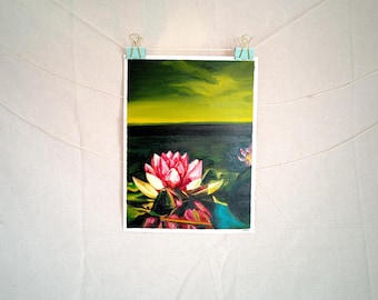 "Waterlily Reflection" Oil Painting on Canvas Paper