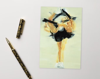Multifigure Spin on Ice Green | Figure Skating Art Postcard Inspired by Kaori Sakamoto